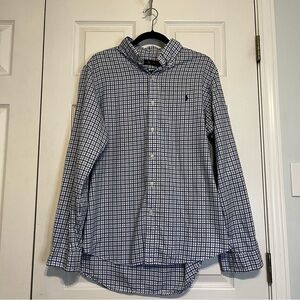 Polo Ralph Lauren Blue and White Plaid Christmas Shirt 100 % Cotton Size Large